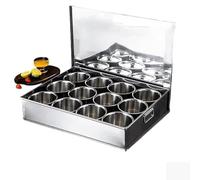 Station de Garniture pour Pizza, récipients en Acier Inoxydable avec Couvercle, récipients Alimentaires réutilisables, Support à épices pour ingrédients et sauces (B-66,5 x 66 x 18 cm)