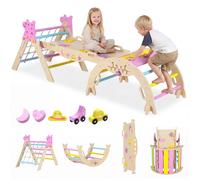 Station de Jeu COSTWAY 8 en 1 Jouet Montessori Parcours Motricité Bébé 1 Ans + en Bois Massif Thème Licorne Colorée