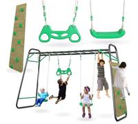 Station de jeux- Aire de Jeux Jardin Acier 2 Sièges Échelle Mur Escalade Max 200kg 368x112x222cm