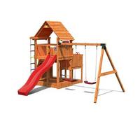 Aire De Jeux Big Leader Move + Bac À Sable + Corde + Toboggan Rouge - Fungoo