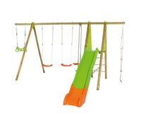 Station de jeux bois poutre métal TECHWOOD MAKUTA 2,30 m + toboggan 8 enfants