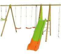 Station de jeux bois poutre métal TECHWOOD MAKUTA 2,30 m + toboggan 8 enfants