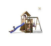 Fungoo Station de jeux CAROL3 en bois multicolore – tour, toboggan, balançoire, rampe