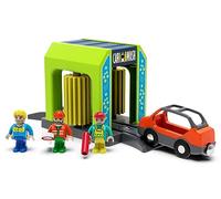 Station de lavage de voiture en bois - Accessoires de jouets de train compatibles avec toutes les grandes marques de système de train - Station de lavage pour rail de chemin de fer