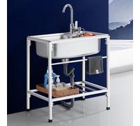 Station de lavage des mains commerciale en acier inoxydable avec robinet d'eau chaude et froide, évier utilitaire pour restaurant, bar, buanderie