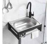 Station de lavage des mains murale en acier inoxydable - Évier utilitaire à cuve unique avec robinets d'eau chaude et froide pour restaurant, restauration, intérieur/extérieur, buanderie et garage