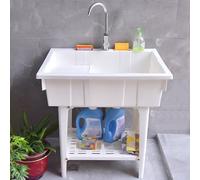 Station de lavage des mains portable d'extérieur - Évier en plastique sur pied avec robinet d'eau chaude et froide, baignoire utilitaire pour camping, jardin, garage, événements - Design blanc facile
