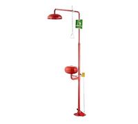 Station de lavage des yeux d'urgence 2 en 1 et station de douche de sécurité, station de lavage des yeux en acier inoxydable avec panneau d'urgence et pédale, station de lavage des yeux(Red)