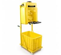 Station de lavage des yeux portable avec chariot et deux têtes de | Alimenté par gravité, design sans prise pour un rinçage rapide des yeux et du visage dans les laboratoires