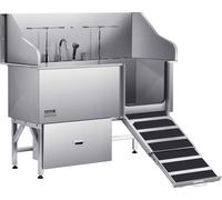 Station de lavage pour chiens VEVOR en acier inoxydable, 1550x790x1470 mm Bac de soins pour chiens avec rampe, plaque de filtration d'eau, robinet, pommeau de douche, laisse, pour grands, moyens & pet