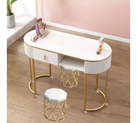 Station de manucure avec roulettes verrouillables, plateau en verre, tiroirs et étagères ouvertes - Table de manucure moderne pour salon de beauté et spa - Bureau professionnel en bois