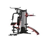 SPORTNOW Station de Musculation Multifonction Ajustable Banc Fitness 10 contrepoids 65 kg avec Filet de Protection Appareil de Musculation à Domicile Noir et Rouge