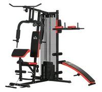 SPORTNOW Station de Musculation Multifonction Ajustable Banc Fitness 10 contrepoids 65 kg avec Filet de Protection Appareil de Musculation à Domicile Noir et Rouge