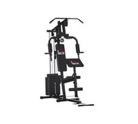 Station de musculation - entrainement complet - développé couché, butterfly, barre latissimus, curler, bande résistance - 11 contrepoids - acier noir Noir G