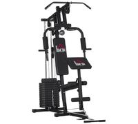 Station De Musculation - Entrainement Complet - Développé Couché, Butterfly, Barre Latissimus, Curler, Bande Résistance - 11 Contrepoids - Acier Noir