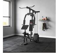 Station de musculation multifonction acier noir avec poulie haute et basse presse pectoraux et leg developer