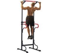 HOMCOM Station de musculation multifonctions barre de traction chaise romaine hauteur réglable acier noir rouge