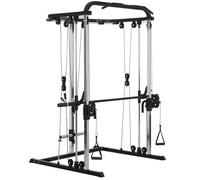 Station de musculation - SPORTNOW - avec support à squat, barre, câble cross-over - hauteurs réglables - structure acier - noir