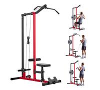 VEVOR Station de Musculation 2 en 1, Machine à Tirage Vertical avec Poulie Haute, pour LAT Pectoraux Triceps Gym Domicile, Siège Réglable sur 3 Niveaux, Rouleau sur 4 Niveaux, Charge Max. 227 kg