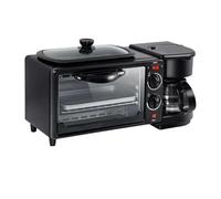 Station de petit-déjeuner 3 en 1, Four Multifonction 1100 W avec Fonction café et gril, machine à pain, contrôle de la température de 100 à 230 ° pour la Maison, Le Bureau (Black)