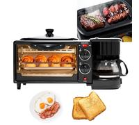 Station de petit-déjeuner 3 en 1, machine à petit-déjeuner portable, avec poêle antiadhésive et cafetière 400 ml, contrôle de température 100-230 °C et minuterie 30 min, pour la maison, le bureau et