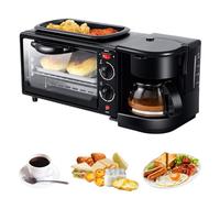 Station de Petit-déjeuner 3 en 1, Machine de Petit-déjeuner Électrique Multifonctionnelle de 800 W avec Une Capacité de Four de 7 L, Cafetière de 0,6 L, Minuterie de 60 Minutes