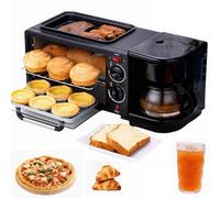 Station de Petit-déjeuner 3 en 1, Machine de Petit-déjeuner Multifonction avec Poêle Antiadhésive + Café de 400 Ml, Contrôle de la Température de 100 À 230 ° + Machine de Cuisson À Minuterie de 30