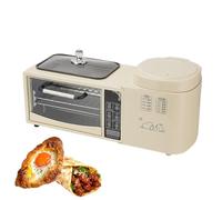 Station de petit-déjeuner 4-en-1, machine à petit-déjeuner électrique 8L avec four, cuiseur vapeur et poêle à frire, 2 couches avec contrôle de température indépendant, écran tactile numérique, beige