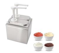 Station de pompe à condiments - Pompe à sauce en acier inoxydable - Distributeur de sauce en acier - Pompe à sauce en plastique (double pompe de 1 litre)