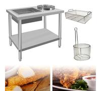 Station De Préparation De Poulet Frit Pané, Avec Récipients Et Paniers, Plan De Travail De Panure De Poulet Frit En Acier Inoxydable Pour Cuisine, Restaurant, Entreprise, Facile À Nettoyer