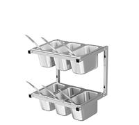 Station de préparation pour pizzas en acier inoxydable, pour assaisonnements, sauces et salades, avec couvercles et louches, étagère à épices murale à poser sur le comptoir (A-34,5 x 21 x 24 cm)