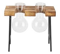 Station de Propagation de Terrarium de Plantes, Vase en Verre d'ampoule de Support en Bois de Terrarium de Plante de Bureau pour Le Jardin de Bureau à la Maison (Deux Bouteilles + Banc)
