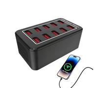 Station de Recharge - 10 Ports 50W Prise Multiple avec Câble de 1.2 m,Chargeur USB Pour Appareils Multiples,Pour Voyage Famille Lieu de Travail Table de Nuit Dortoir Bureau Maison Chevet Cuisine