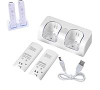 Station de Recharge 2-en-1 pour Deux manettes Wii avec 2 Batteries, Blanc