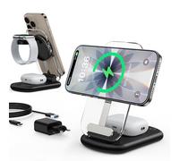 Station de Recharge inductive, Chargeur Mag Safe, 3 en 1 Compatible avec iPhone 17 16 15 14 13 12 Pro Max/Air/Plus/Pro, Chargeur sans Fil 15 W Pliable pour Apple Watch10/9, Airpods 3/2/Pro
