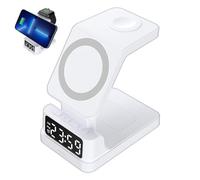 Station de recharge magnétique 15 W - Affichage sans fil - Station de charge - Multiples appareils - Réveil intelligent - Solution de charge tout-en-un pour téléphone, montre et écouteurs