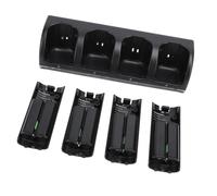 Station de recharge pour manette Wii avec lot de 4 batteries rechargeables de 2800mAh - Noir