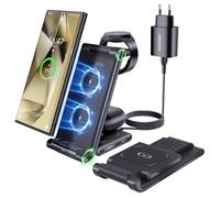Station de Recharge pour Samsung, MANKIW Pliable 3 en 1 Base de Recharge sans Fil pour Samsung S25/S24/S23/S22/S21/S20, Z Fold 5/4/3, Watch 7/6/5/4/3/Active, Buds2/+/Pro/Live