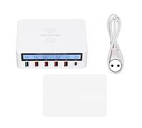 Station De Recharge Pour TéLéPhone Usb, Bloc 40w, 6 Ports Qc 3.0, Hub De Charge, Base De Charge Sans Fil Avec éCran Lcd, Prise Ue Blanche 100 à 240v