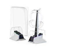 Oniverse Chargeur Manette PS5 - Station de Charge Rapide 2H, Support Manette et Accessoire PS5, Double Chargeur Compatible avec DualSense, Support Amovible Recharge Casque Inclus - Station X3 (Blanc)