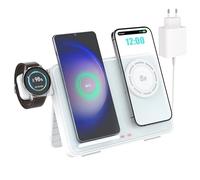 Station de Recharge sans Fil 4 en 1 avec Adaptateur e 33W, Compatible avec iPhone 16/15/14/13/12/11 Pro Max, Compatible avec Samsung S25/S24/S23 et Les Montres, Convient pour Apple Watch et AirPods