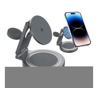 Station de recharge téléphonique, chargeur sans fil - Charger magnétique - Charge magnétique rapide avec conception rotative à 360 degrés, support de téléphone pour voyager à la maison