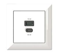 Station de Recharge USB encastrable, Chargeur USB-C 45 Watts + USB-A 15 Watts, Blanc