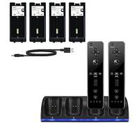 Station de Recharge Wii 4 en 1 Station de Recharge pour Manette Wii avec 4 Piles Rechargeables et indicateurs LED pour télécommande Wii (Noir)