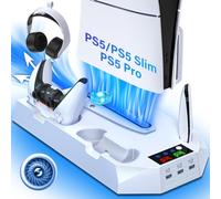 Station de refroidissement pour PS5/PS5 Slim avec chargeur double contrôleur, support de refroidissement vertical pour PlayStation 5 Slim avec station de charge à distance, kit d'accessoires de
