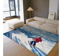Station de Ski Paysage Tapis Style Nordique Hiver Skieur Ski Motif Mince Porte Tapis pour Salon Chambre Salle de Jeux antidérapant Lavable 80 x 120 cm