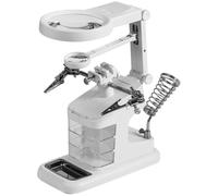 Station de Soudage de Bureau LED Loupes 3x 4,5x 25x | Pince Crocodile Réglable, Bras Flexibles 360°, Bac Métal, pour Bijoux et Bricolage, Alimentation USB ou 3 Piles Aaa
