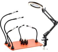 Station de soudage magnétique Aide au soudage troisième main Lampe loupe 3X LED avec 5 bras flexibles