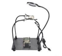 Station de soudure avec loupe 3x et double lumière LED, mains réglables pour réparation de circuits imprimés, support de soudage rotatif avec alimentation USB, base en métal robuste pour travaux