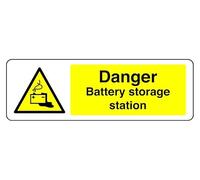 Station de stockage de batterie Danger - Panneau de sécurité - Aluminium Dibond 3 mm pour une utilisation en intérieur/extérieur (600 mm x 300 mm) Distance de visualisation de 7 m.
